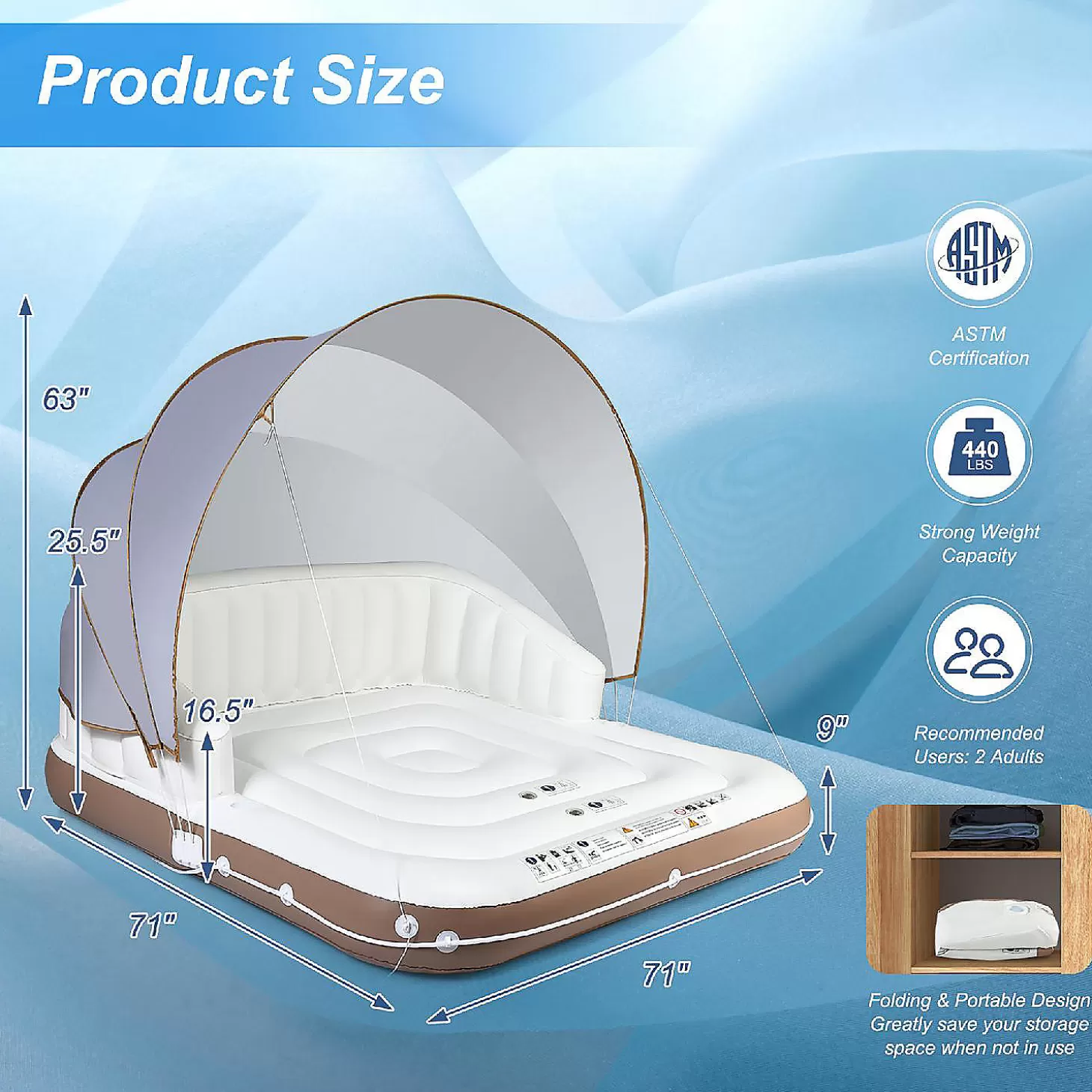Best Sale Costway Floating Island Inflatable Swimming Pool Float Lounge Raft With Canopy Spf50+ Retractable Detachable Sunshade With Two Cup Holders Water Toys