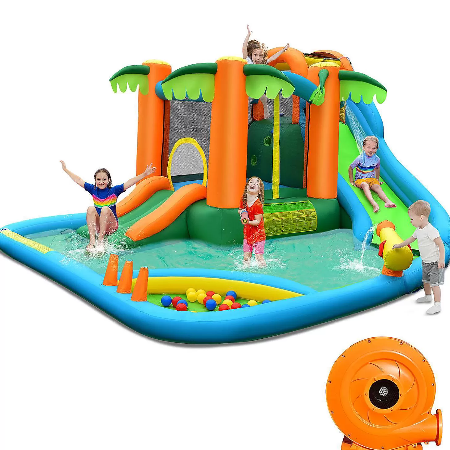 Hot Costway Inflatable Water Slide Park Kid Bounce House W/ Upgraded Handrail & 780W Blower Water Toys