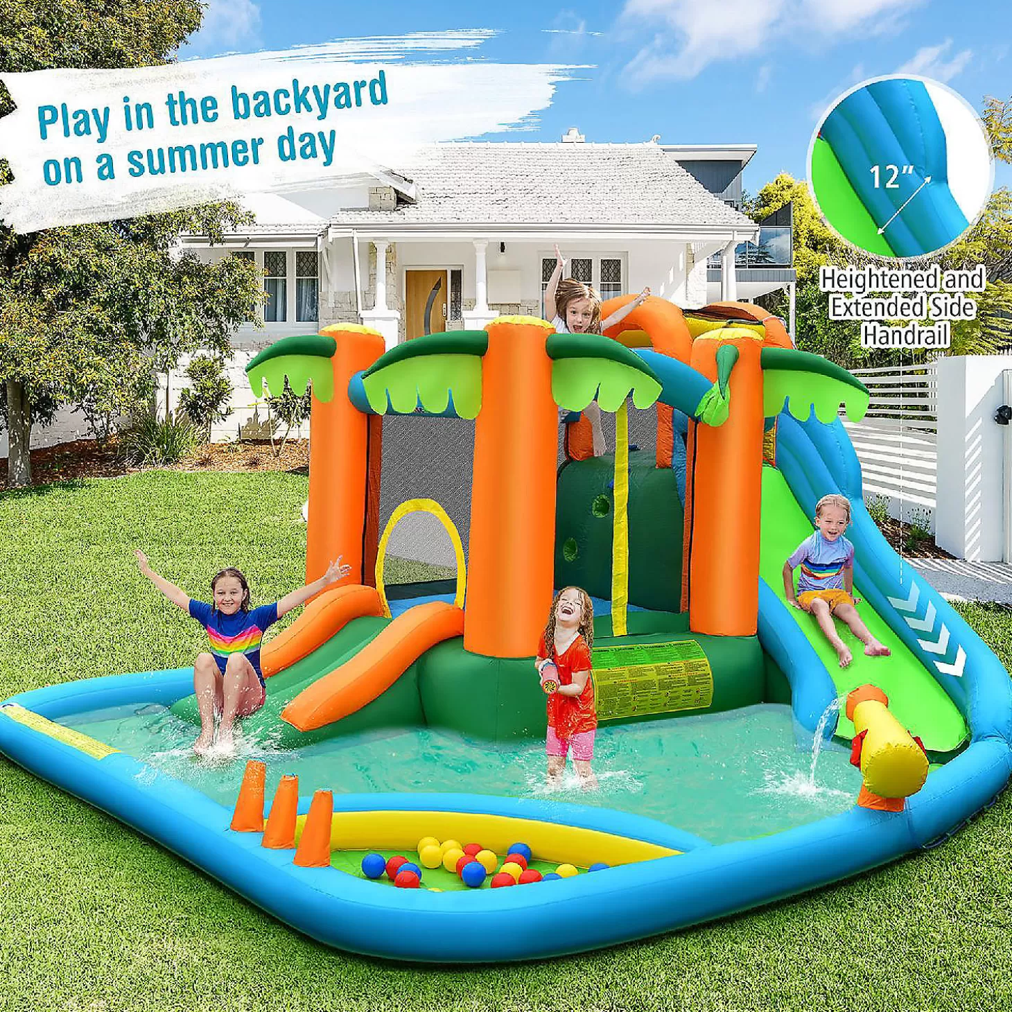 Hot Costway Inflatable Water Slide Park Kid Bounce House W/ Upgraded Handrail & 780W Blower Water Toys