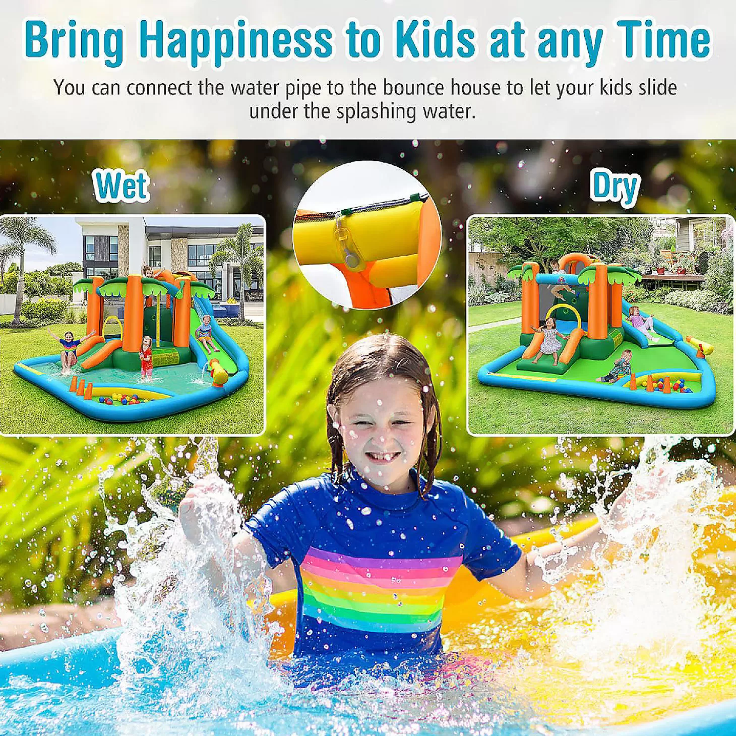 Hot Costway Inflatable Water Slide Park Kid Bounce House W/ Upgraded Handrail & 780W Blower Water Toys