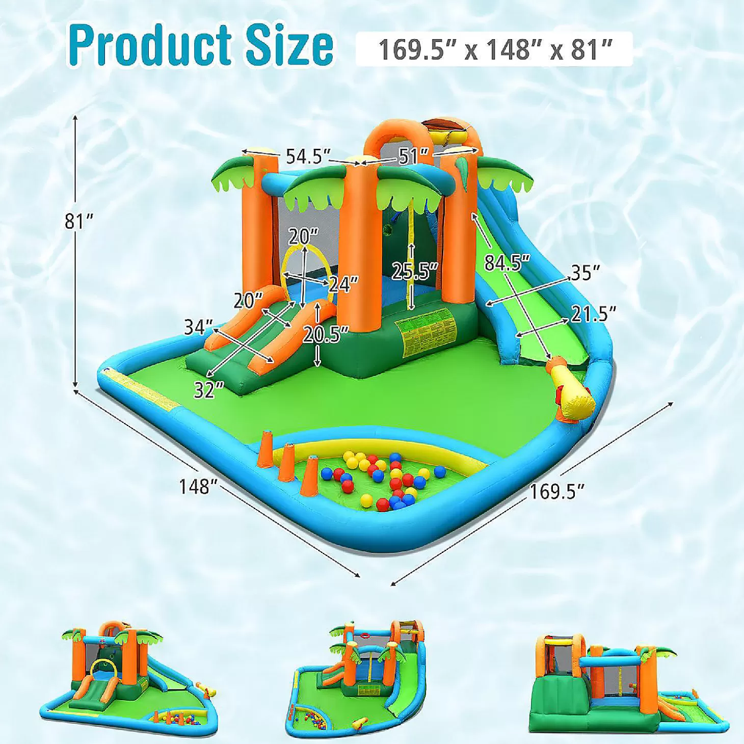 Hot Costway Inflatable Water Slide Park Kid Bounce House W/ Upgraded Handrail & 780W Blower Water Toys
