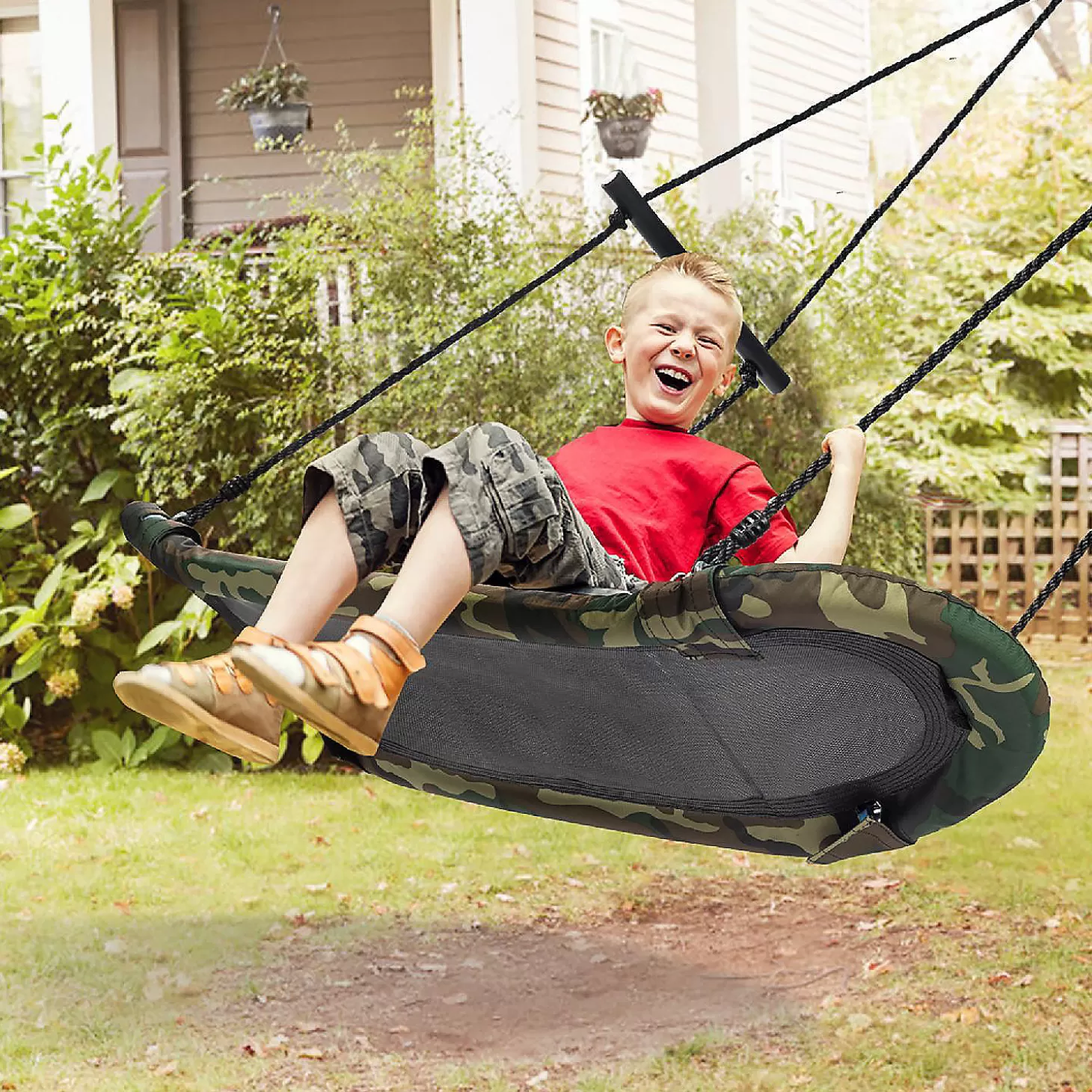 Cheap Costway Saucer Tree Swing Surf Kids Outdoor Adjustable Swing Set W/ Handle Riding Toys