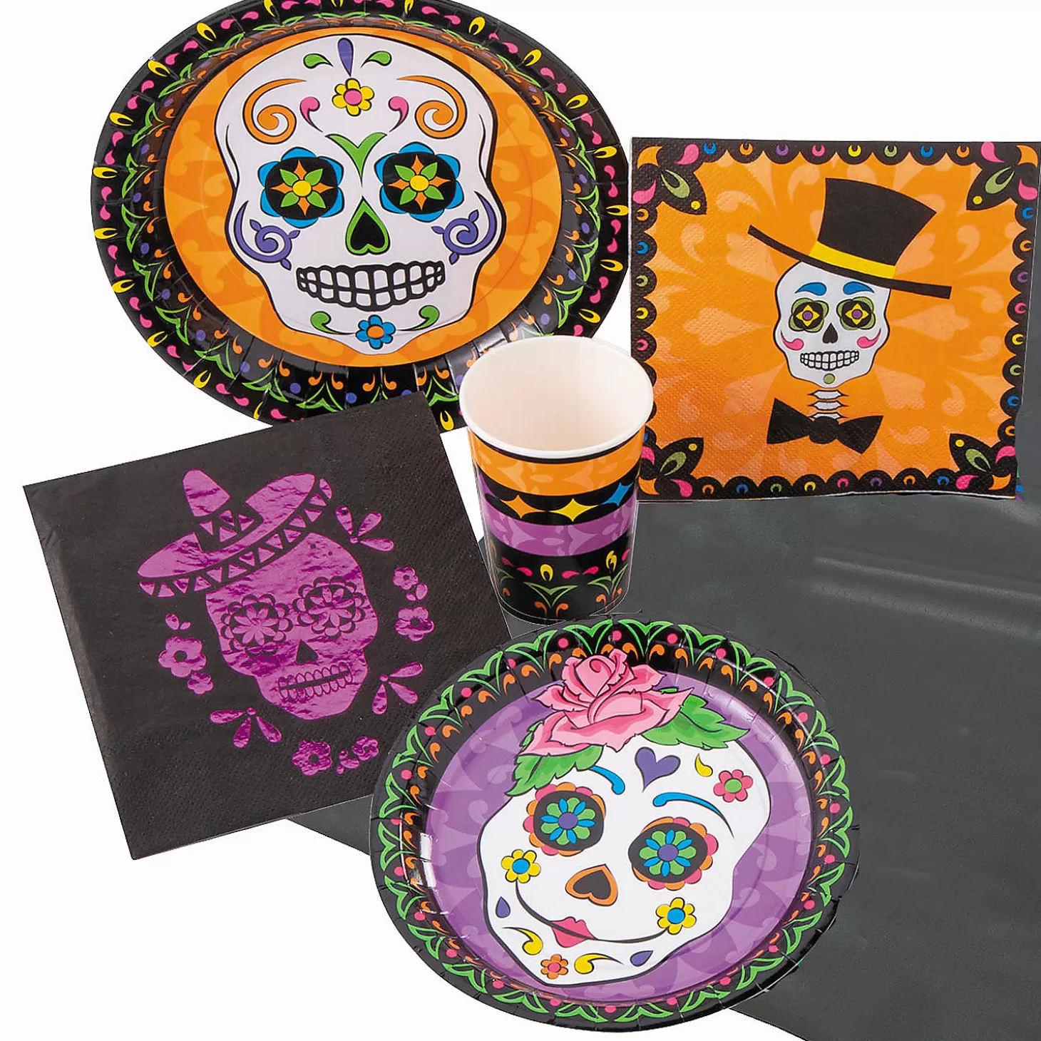 Discount Day Of The Dead Tableware Kit For 8 Guests Halloween Fun Kits
