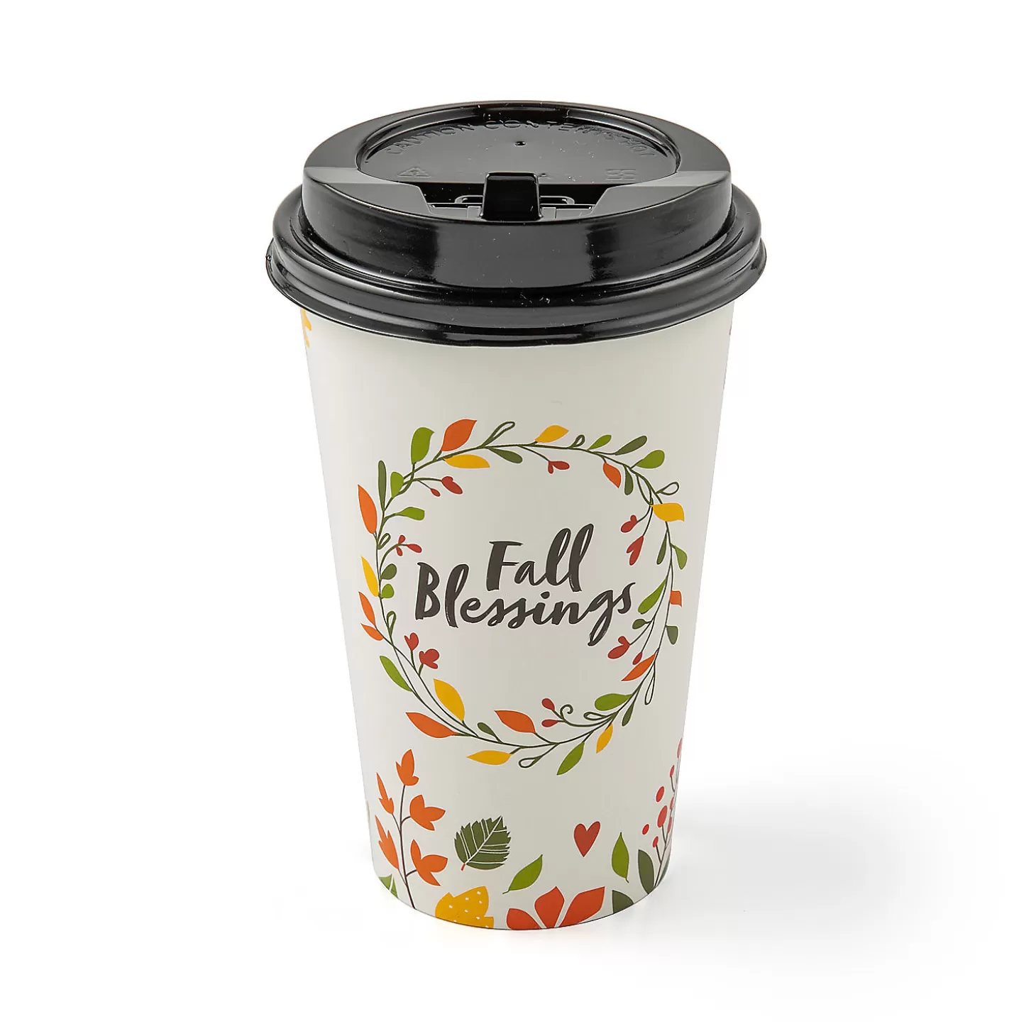 Hot Fall Blessings Autumn Wreath Disposable Paper Coffee Cups With Lids - 12 Pc. Religious Halloween