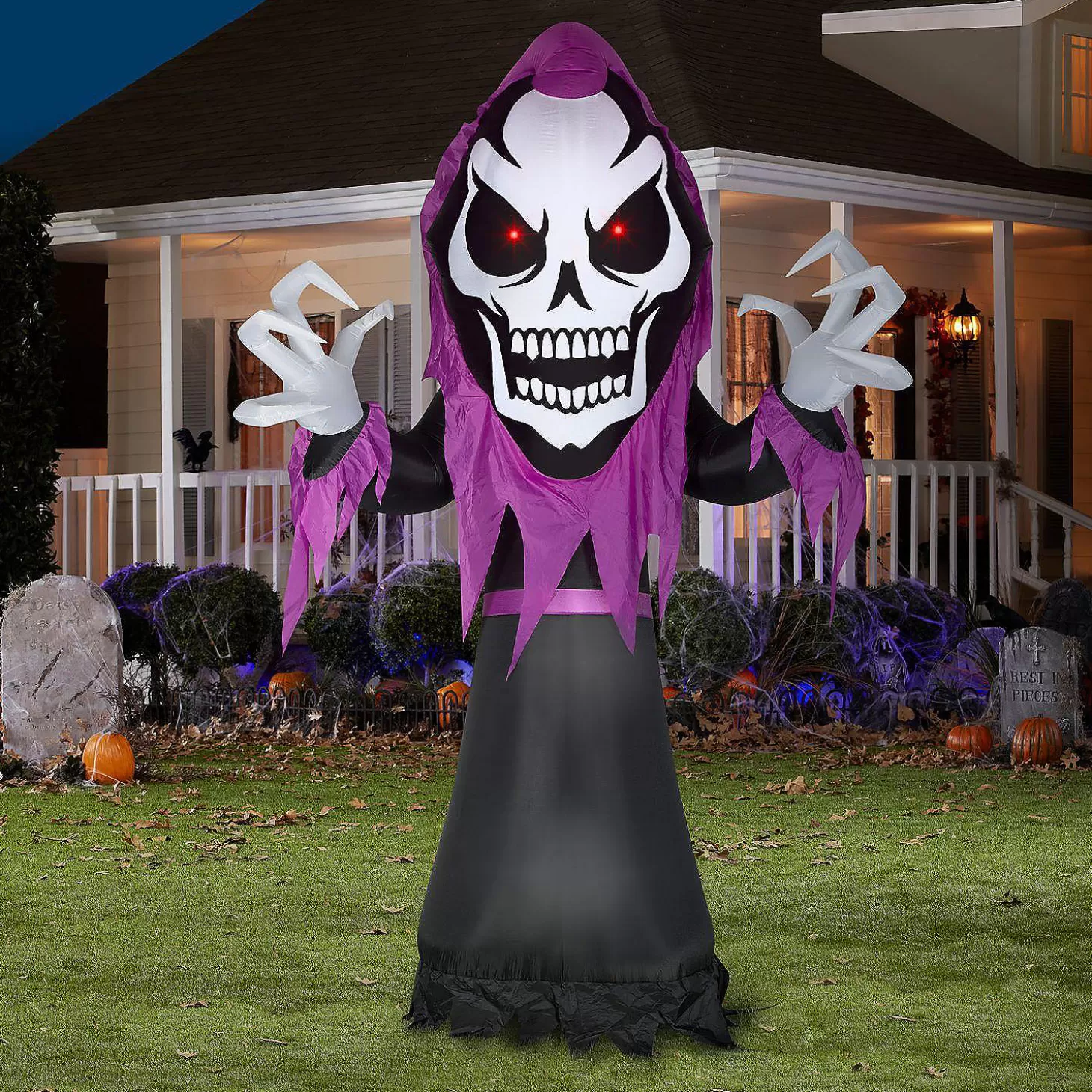 Fashion Gemmy Airblown Skeleton Reaper With Red Led Eyes Giant 10.5 Ft Tall Multicolored Skulls & Skeletons