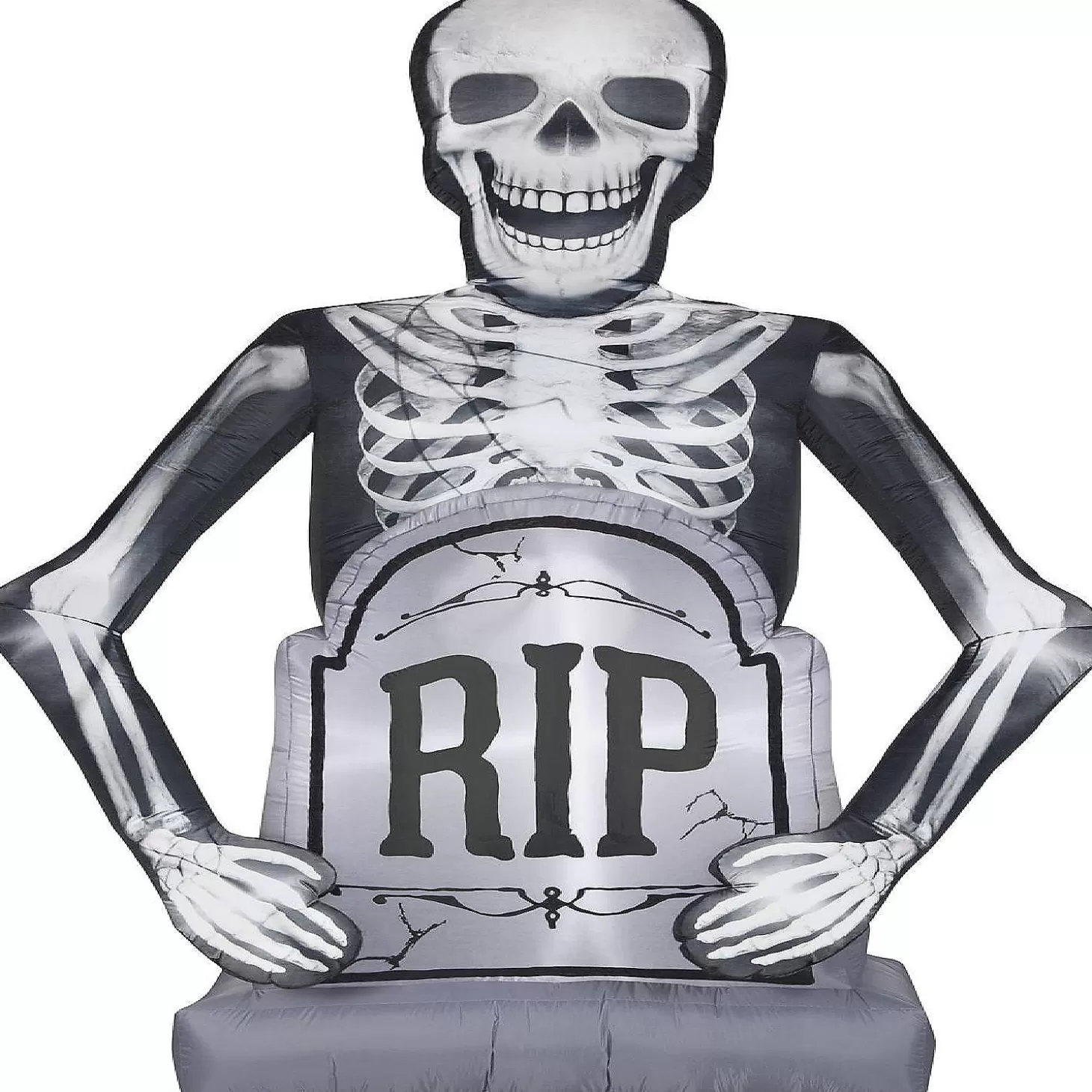 Fashion Gemmy Photorealistic Airblown Skeleton With Tombstone Giant 10 Ft Tall Multicolored Skulls & Skeletons