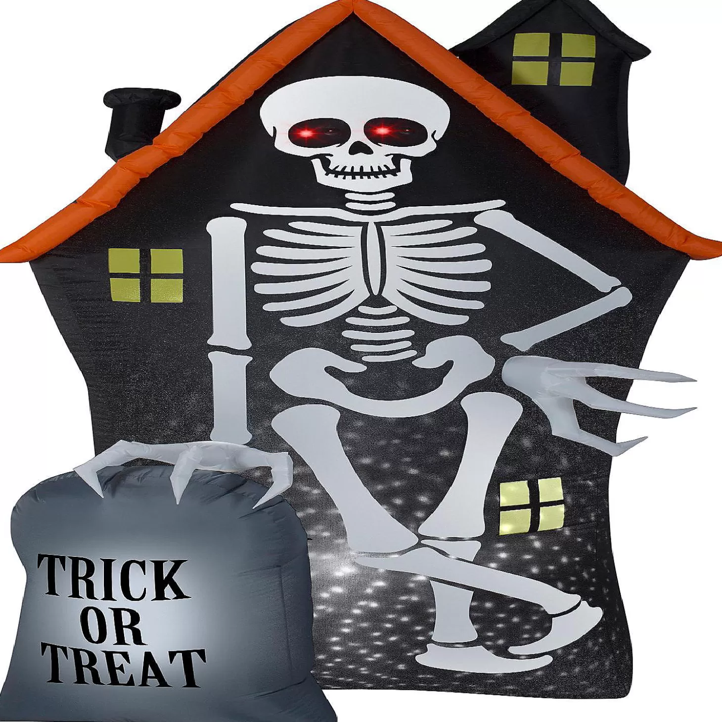 Sale Gemmy Projection Airblown Starspinner Skeleton And Haunted House Tombstone Scene (White) 8 Ft Tall Skulls & Skeletons