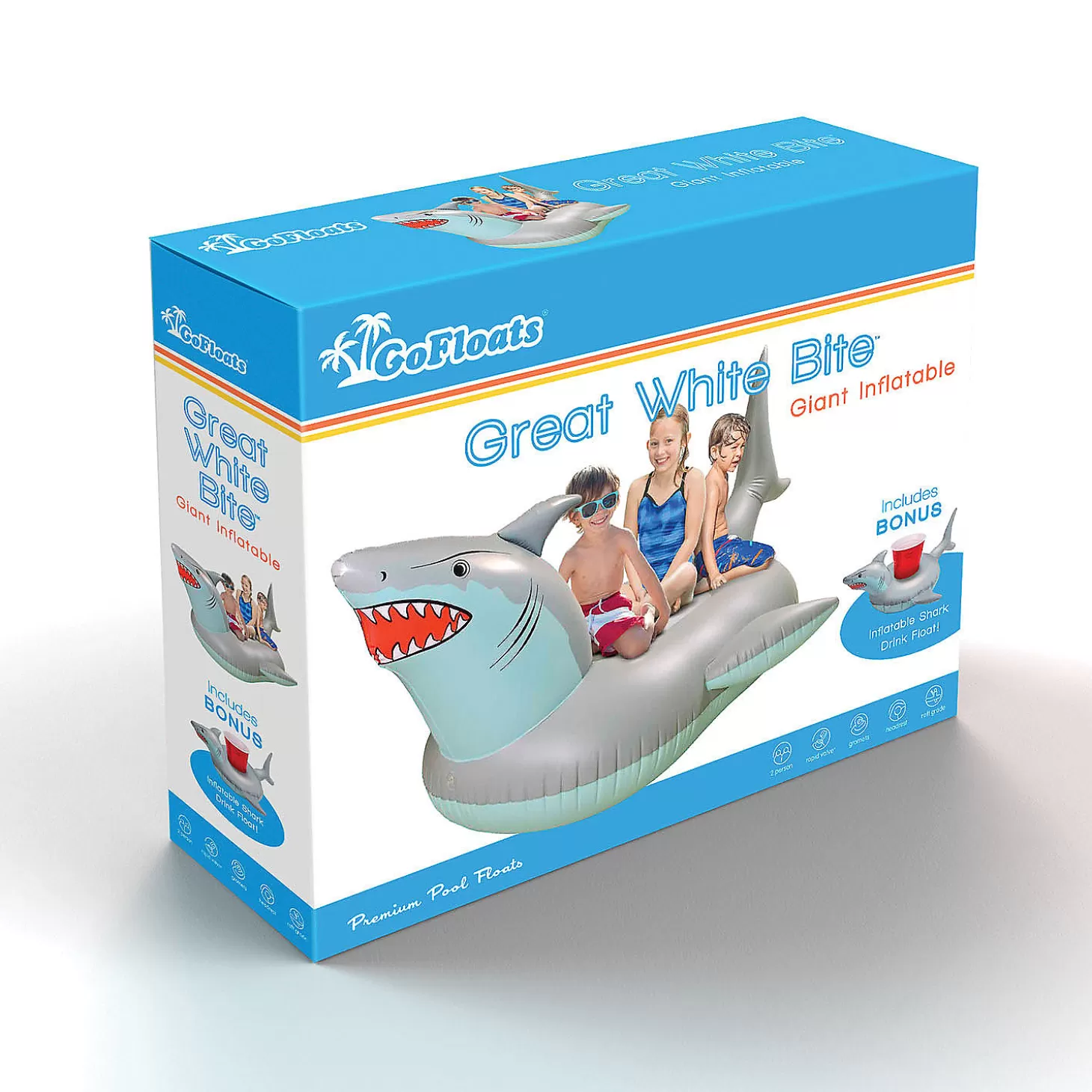 Clearance Gofloats Giant Inflatable Shark Pool Float With Shark Drink Float Water Toys
