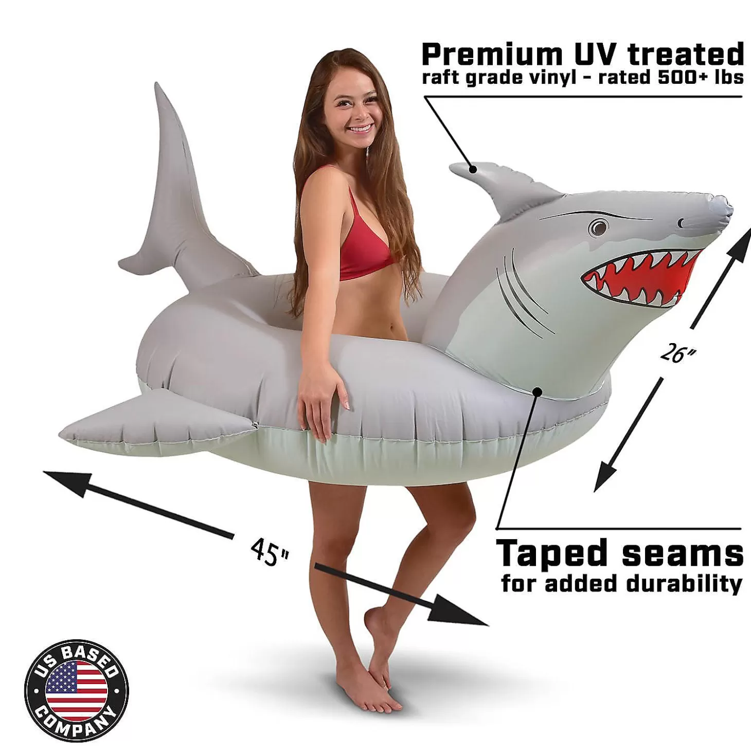 Hot Gofloats 'Great White Bite' Shark Party Tube Inflatable Raft - Fun Pool Float For Adults And Kids Water Toys