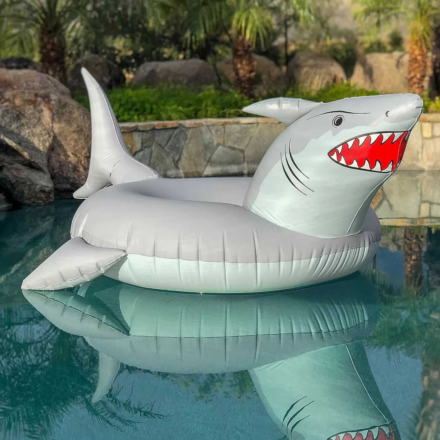 Hot Gofloats 'Great White Bite' Shark Party Tube Inflatable Raft - Fun Pool Float For Adults And Kids Water Toys