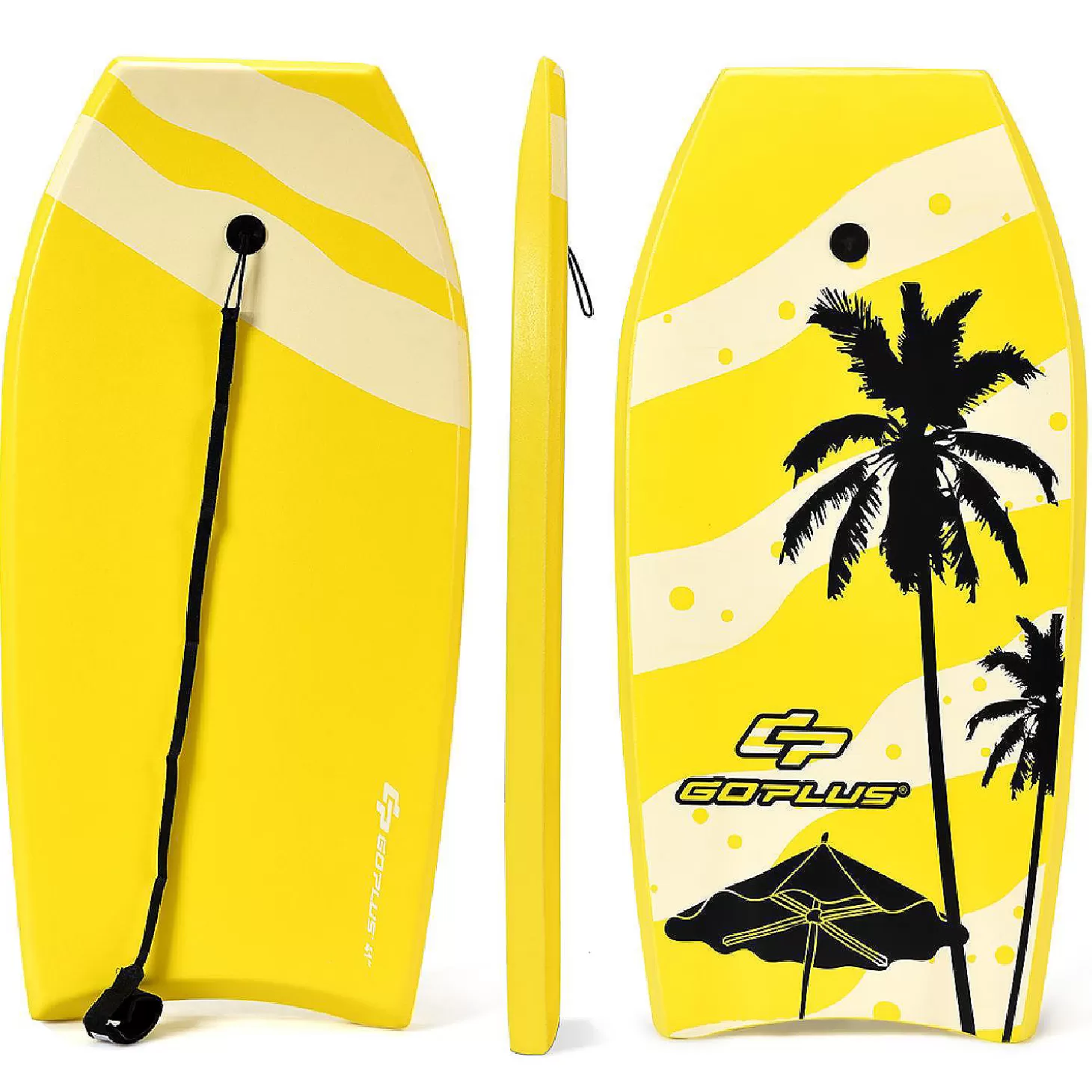 Cheap Goplus 41'' Lightweight Super Bodyboard Surfing W/Leash Ixpe Deck Eps Core Boarding Yellow Water Toys
