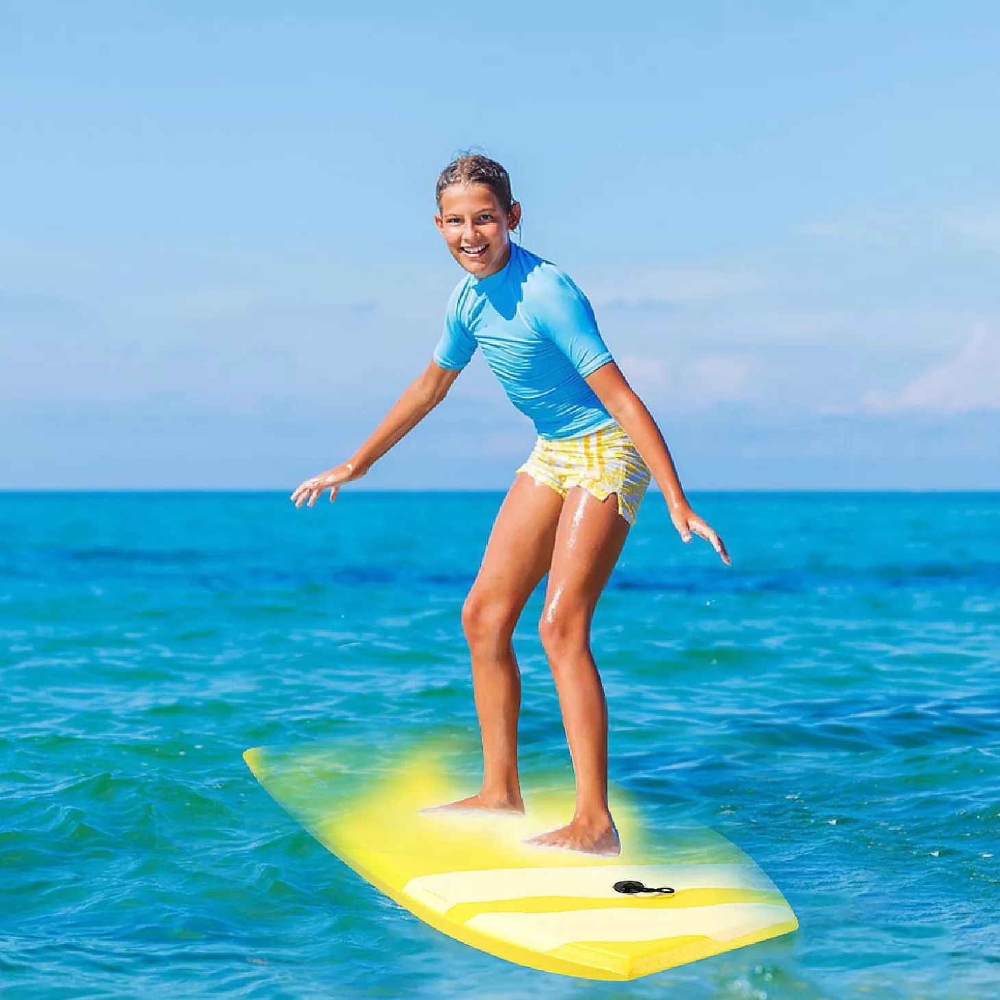 Cheap Goplus 41'' Lightweight Super Bodyboard Surfing W/Leash Ixpe Deck Eps Core Boarding Yellow Water Toys