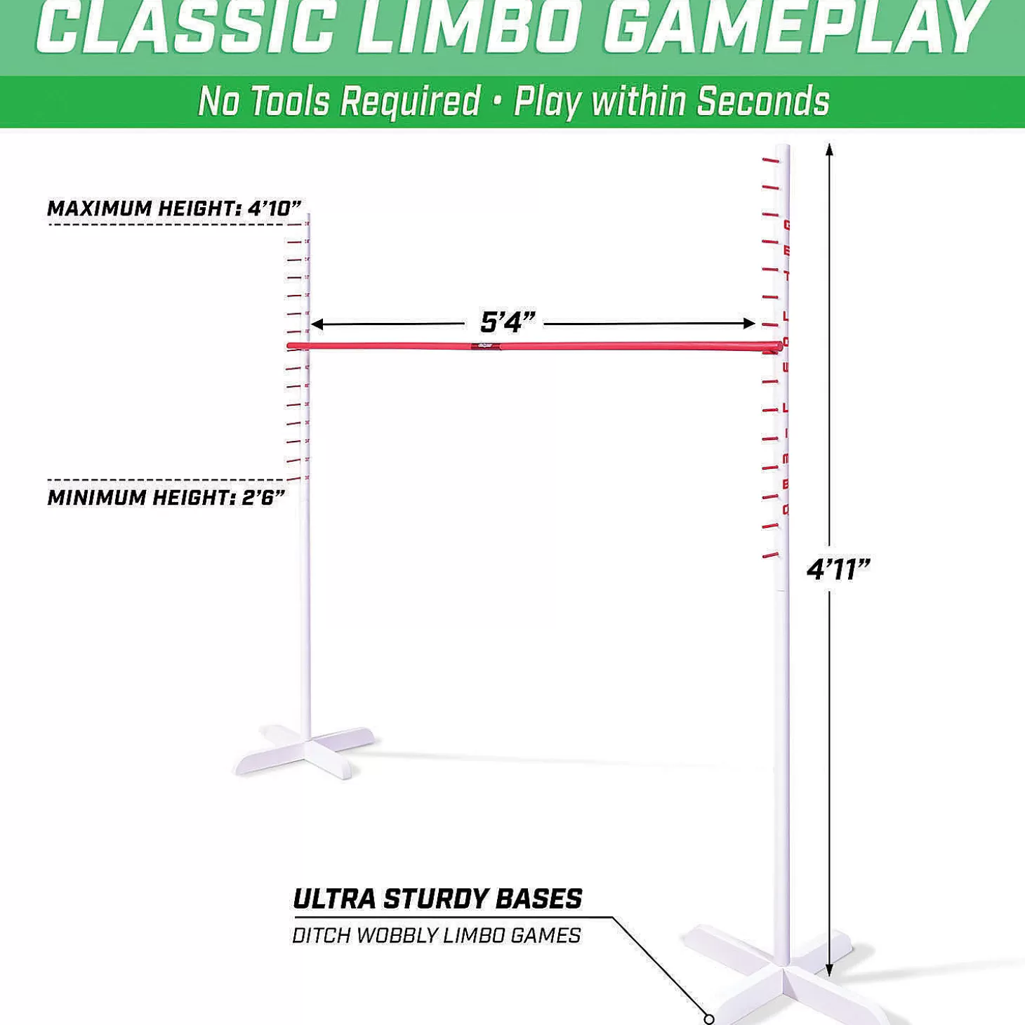 Best Sale Gosports Get Low Limbo Premium Wooden Limbo Game, Sets Up In Seconds - Fun For Kids & Adults, White, Red Lawn Games