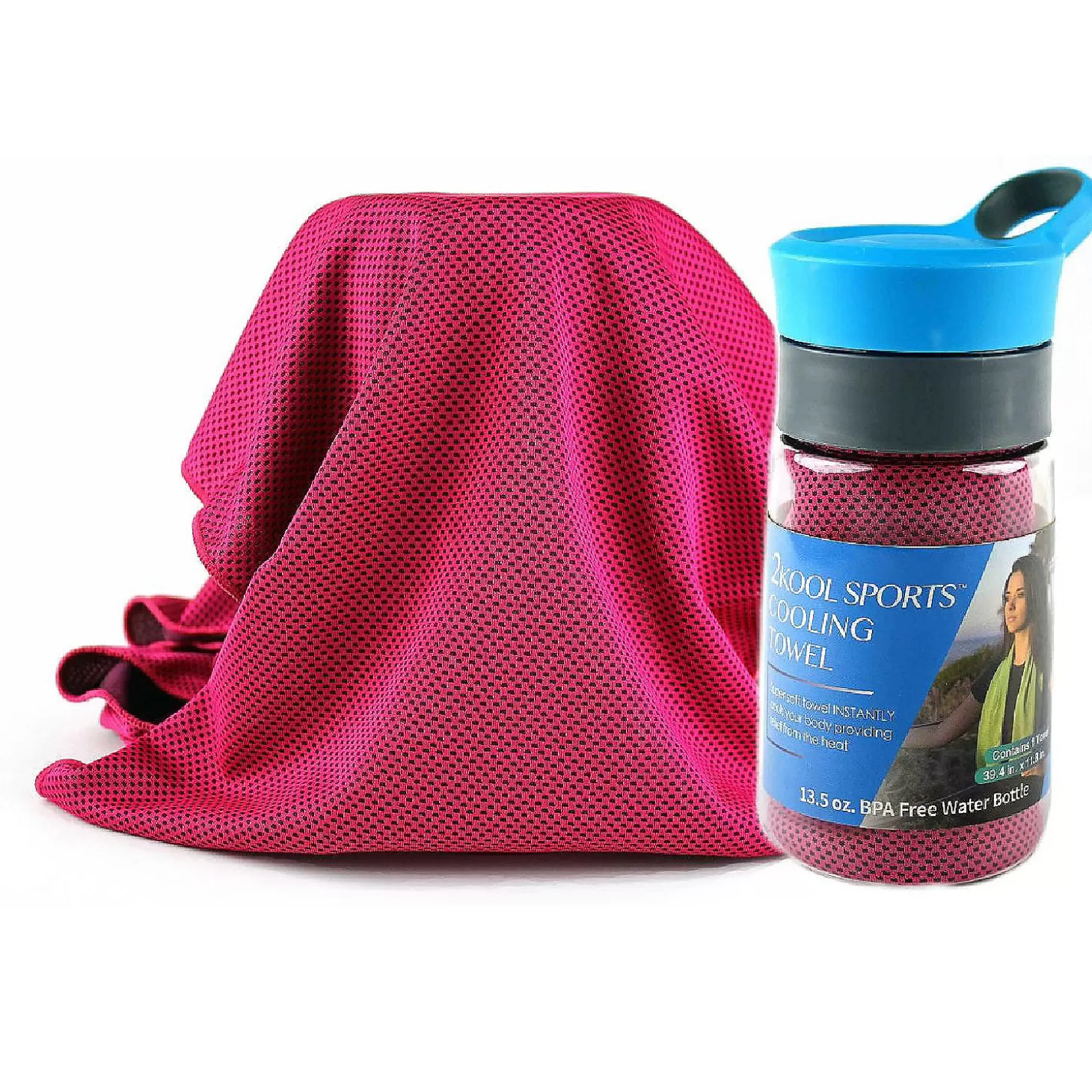 Hot Grand Fusion 2Kool Sports Cooling Towel With 13.5 Oz. Tritan Water Bottle For Sports / Hot Pink Water Toys