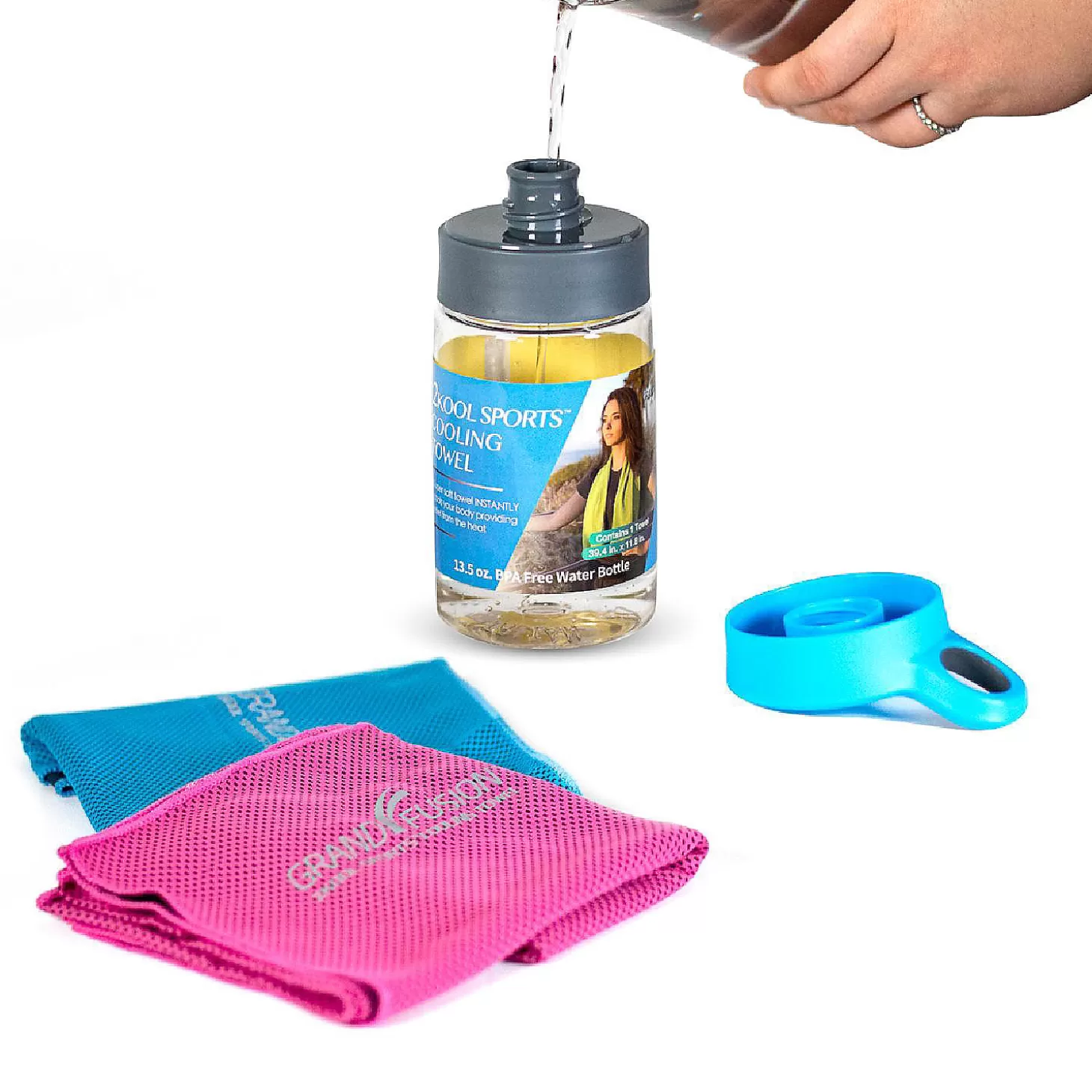 Best Grand Fusion Housewares 2Kool Sports Cooling Towel With 13.5 Oz. Bpa Free Tritan Water Bottle For Sports/ Light Blue Water Toys