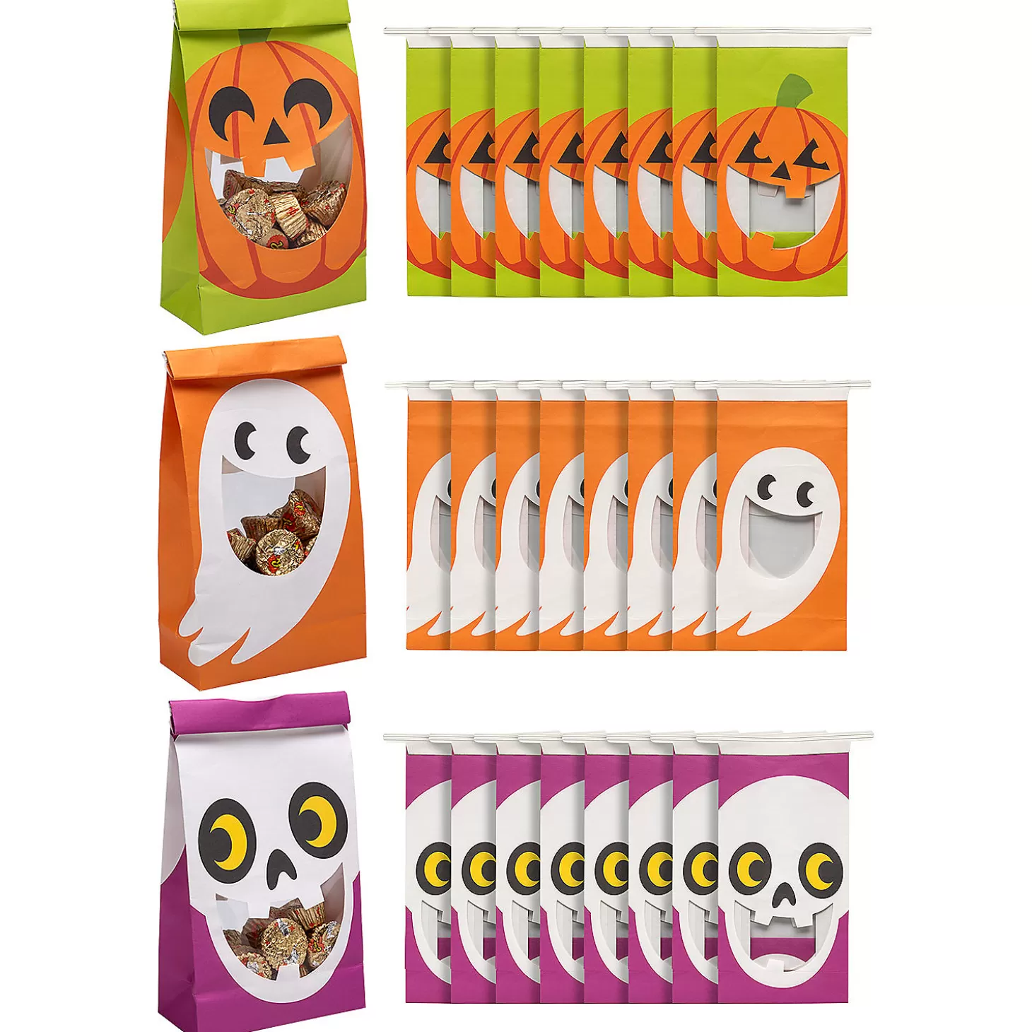 Online Halloween Metal Tie Treat Bags With Mouth Window - 24 Pc. Halloween Bags