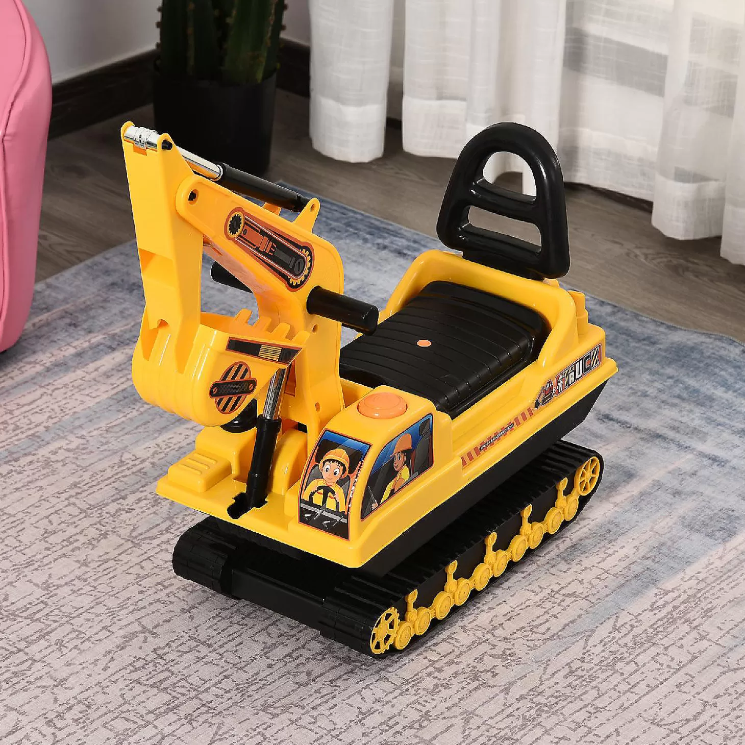 Clearance Homcom No Power Ride On Excavator Construction Truck 3Yr+ Yellow Riding Toys