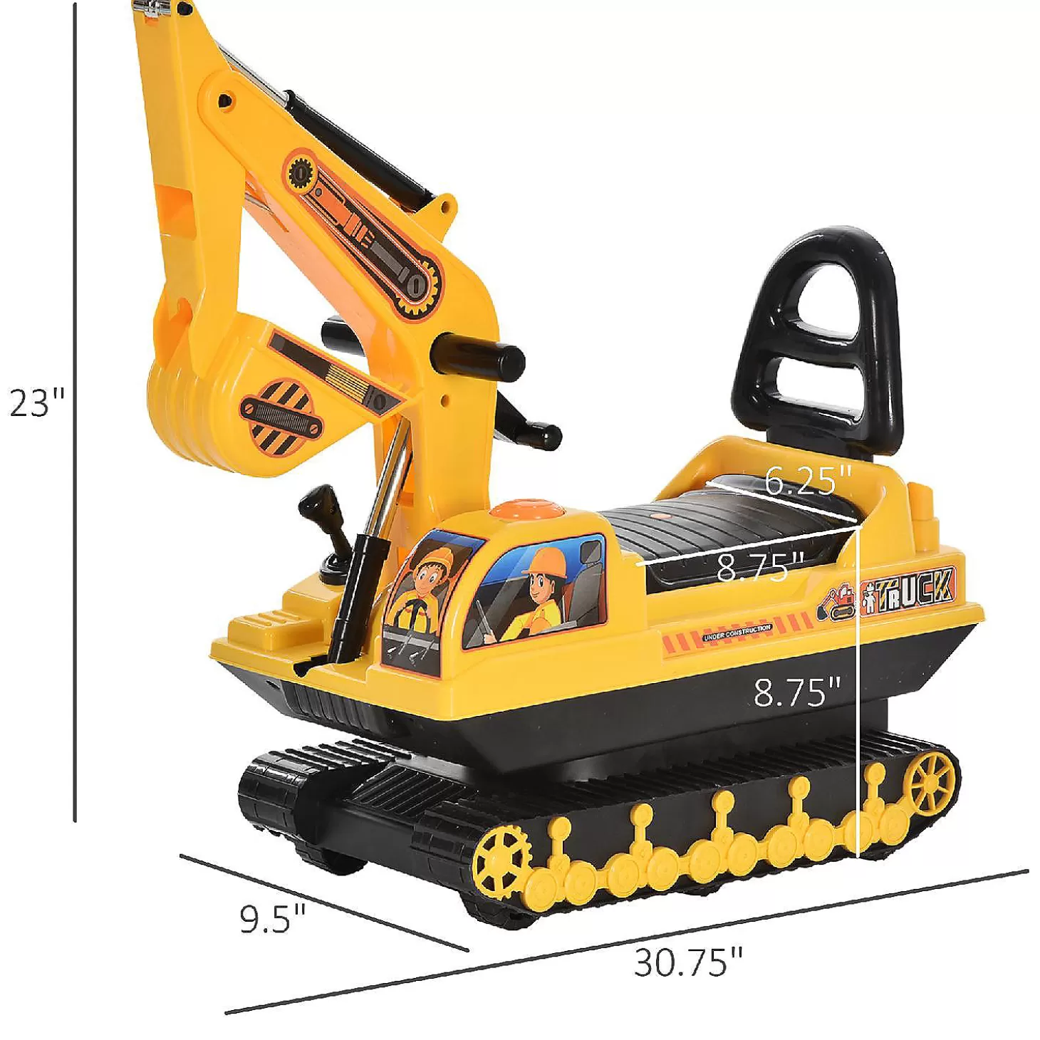 Clearance Homcom No Power Ride On Excavator Construction Truck 3Yr+ Yellow Riding Toys