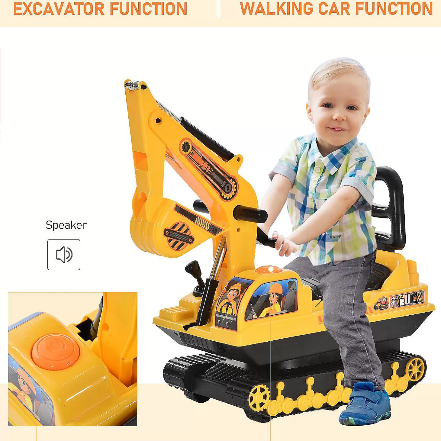Clearance Homcom No Power Ride On Excavator Construction Truck 3Yr+ Yellow Riding Toys