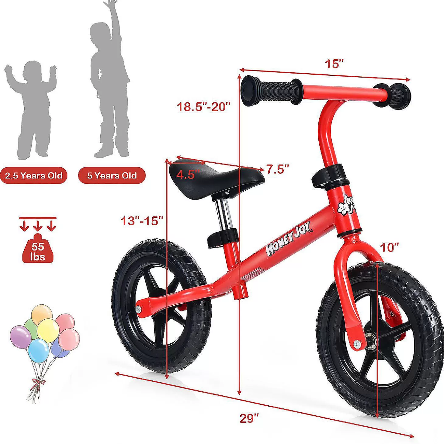 Store Honeyjoy Balance Bike No Pedal W/ Adjustable Handlebar & Seat Red Riding Toys