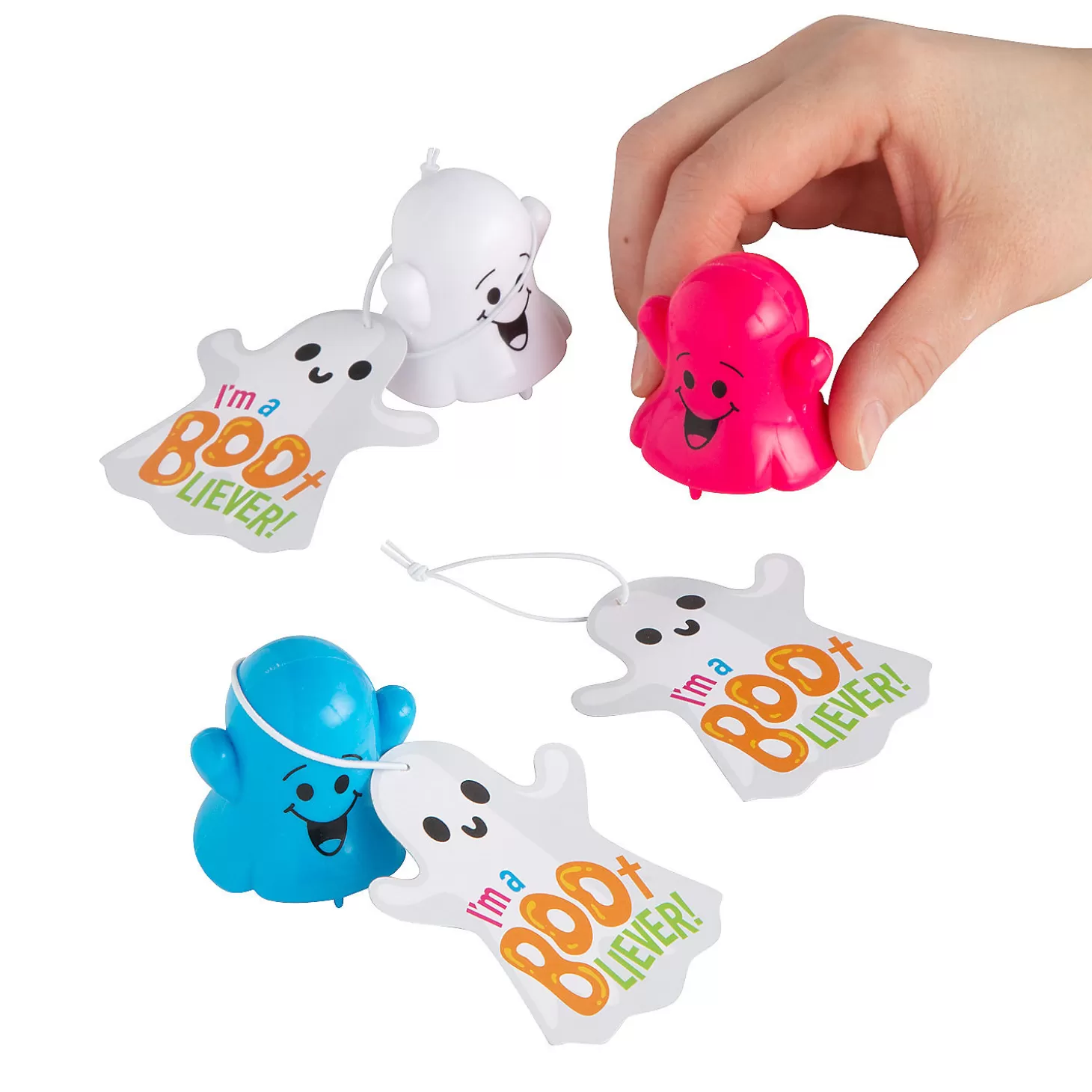 Fashion I'M A Boo-Liever Ghost Pull-Back Toys With Card - 24 Pc. Religious Halloween