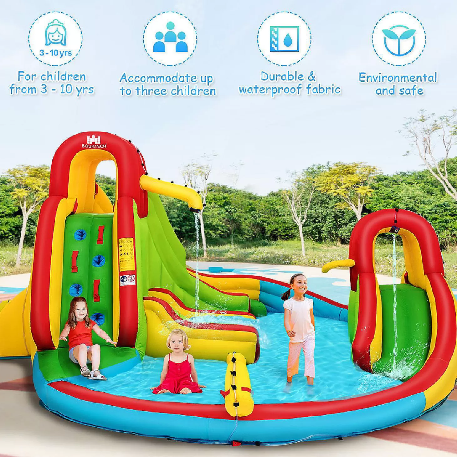 Outlet Inflatable Kids Water Slide Park With Climbing Wall Water Cannon And Splash Pool Water Toys