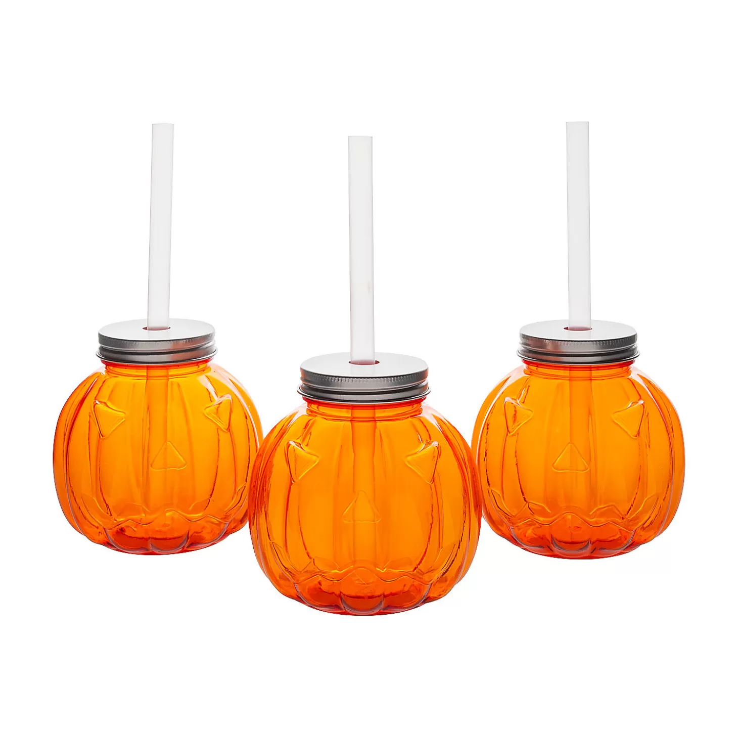 Fashion Jack-O'-Lantern-Shaped Reusable Bpa-Free Plastic Cups With Lids & Straws - 12 Ct. Tableware