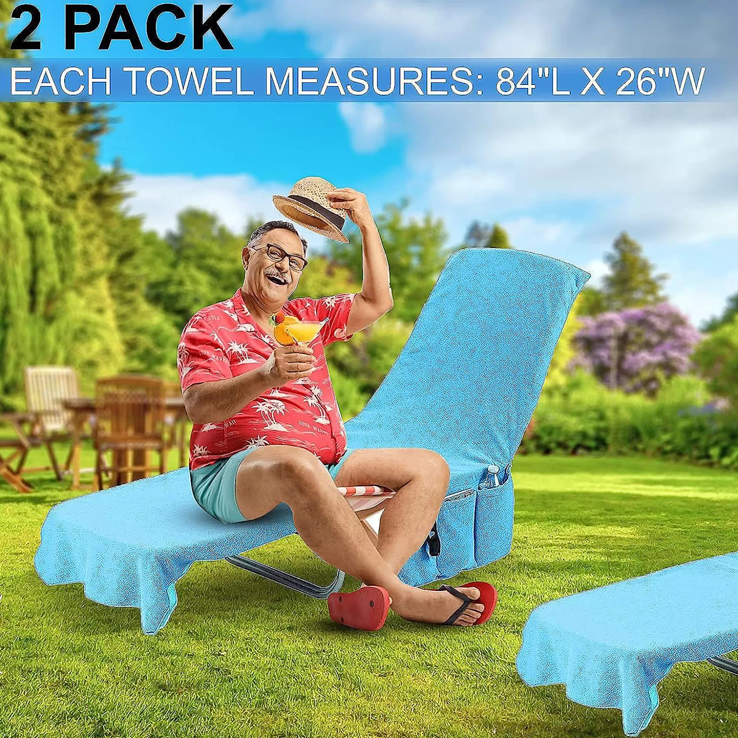 Best Kovot Chaise Lounge Beach Chair Towel Cover With Pockets Light Blue 84 X 26 Inches 2 Pack Water Toys