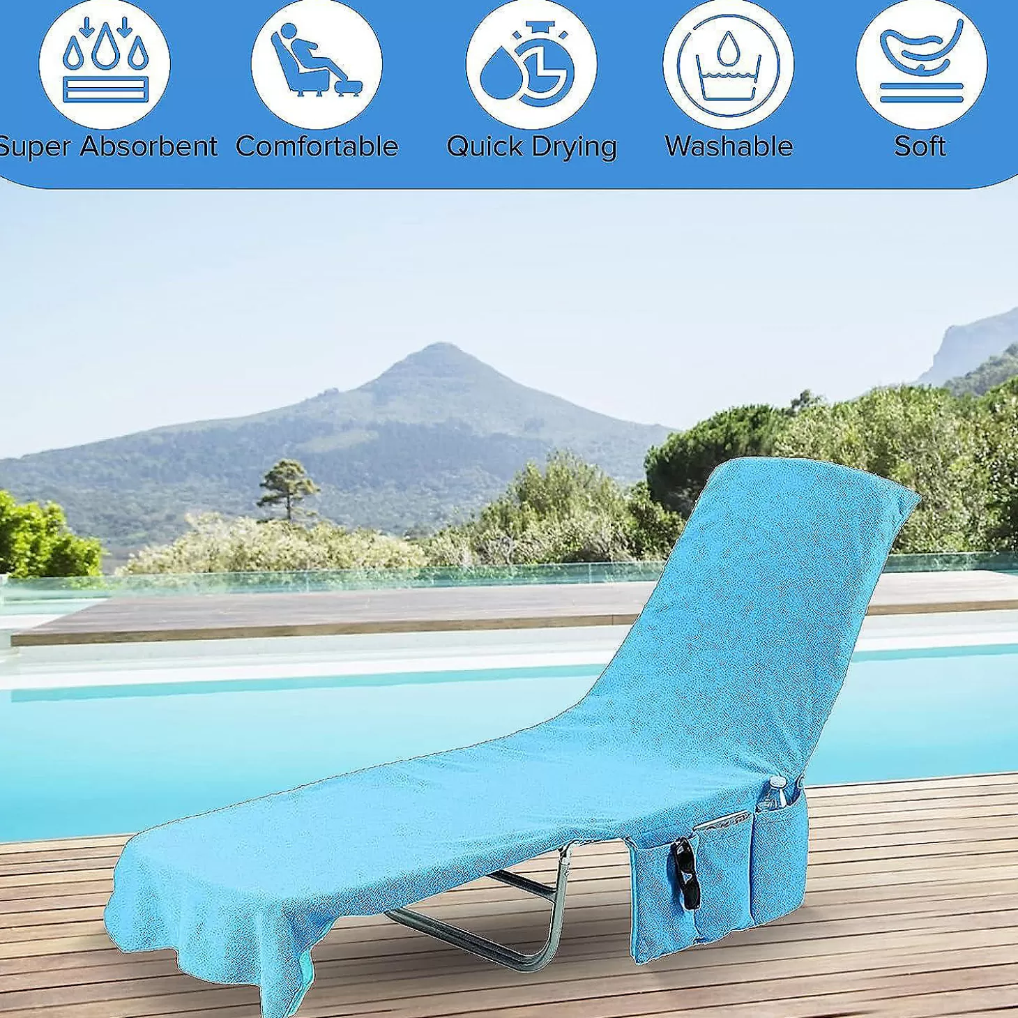 Best Kovot Chaise Lounge Beach Chair Towel Cover With Pockets Light Blue 84 X 26 Inches 2 Pack Water Toys