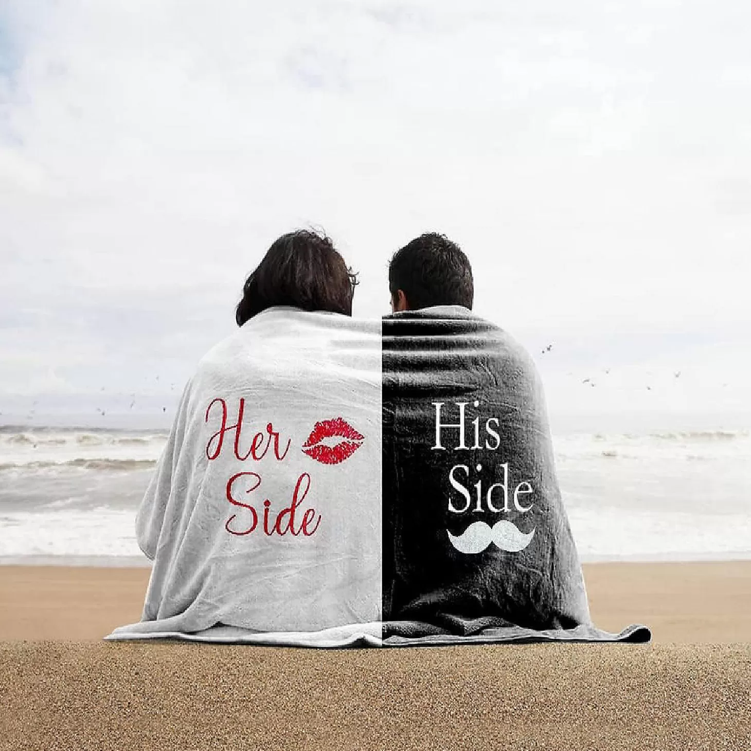 Hot Kovot Her Side His Side Towel With Mustache And Red Lips. For Mr. And Mrs. Beach Or Bath, 30 Inch X 56 Inch Water Toys