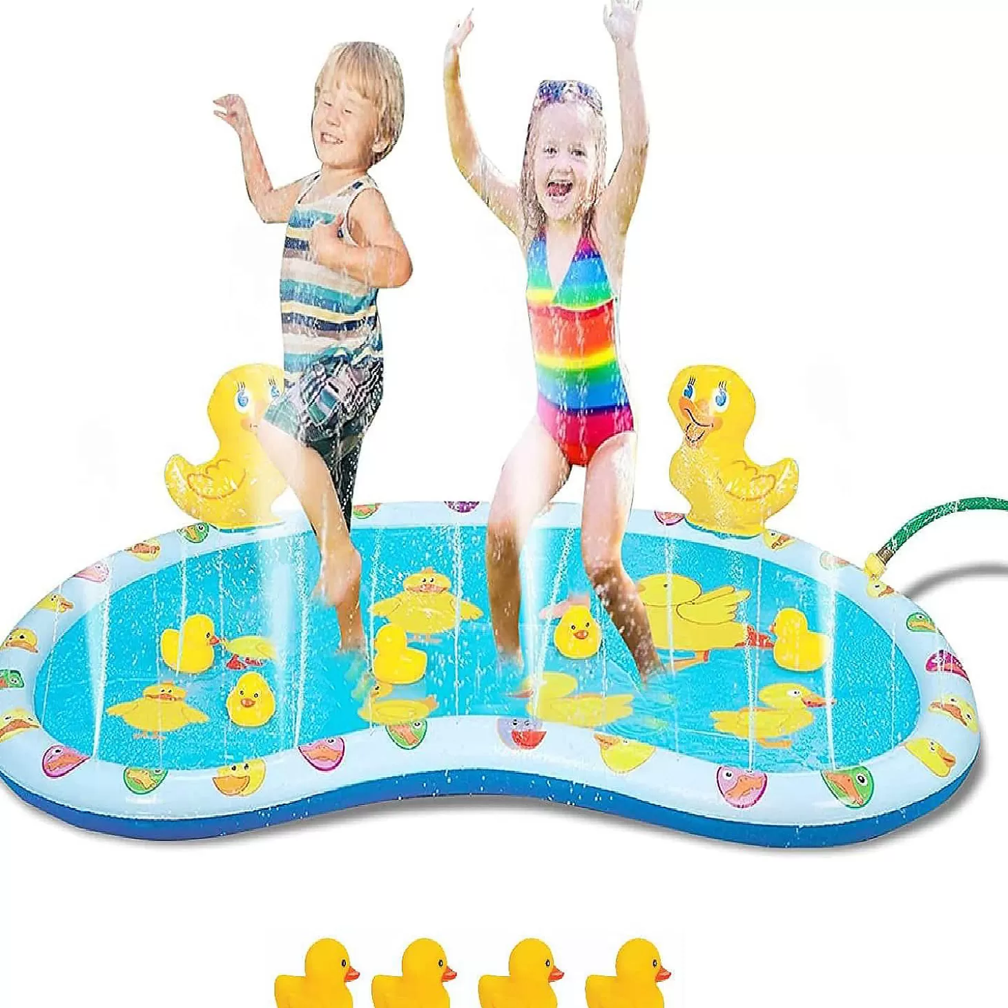 Hot Kovot Inflatable Duck Baby Splash Pool Mat Sprinkler With 4 Rubber Duckies That Squeak 54 Inch Water Toys