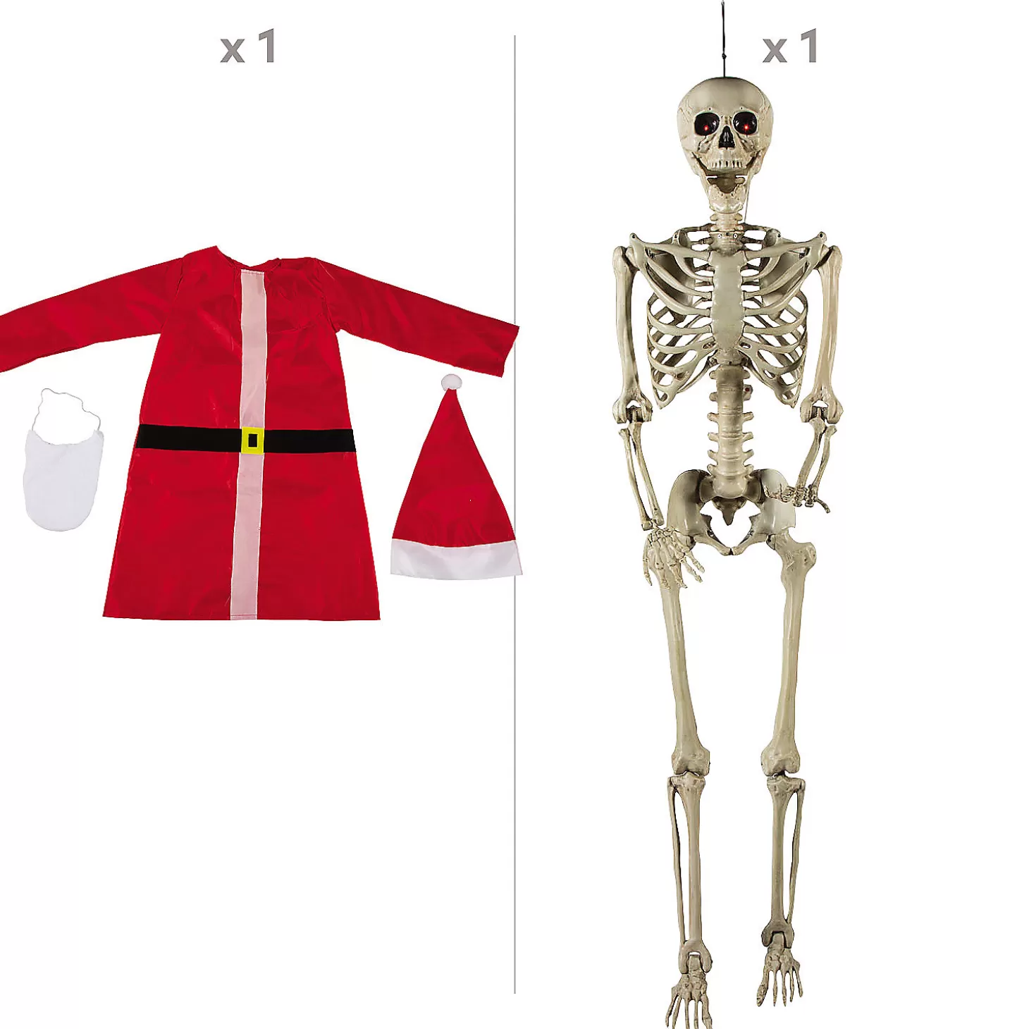 Flash Sale Life-Size Posable Skeleton With Santa Outfit Kit - 4 Pc. Halloween Fun Kits