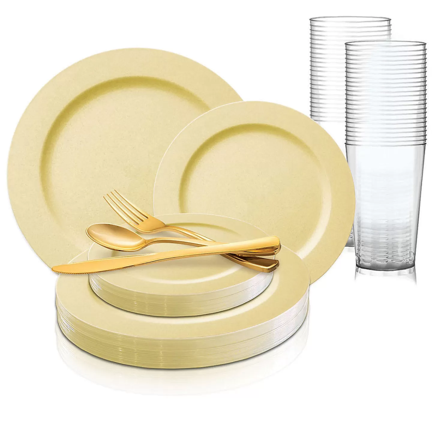Outlet Matte Bright Yellow Round Disposable Plastic Dinnerware Value Set (20 Settings) Bulk Halloween Supplies