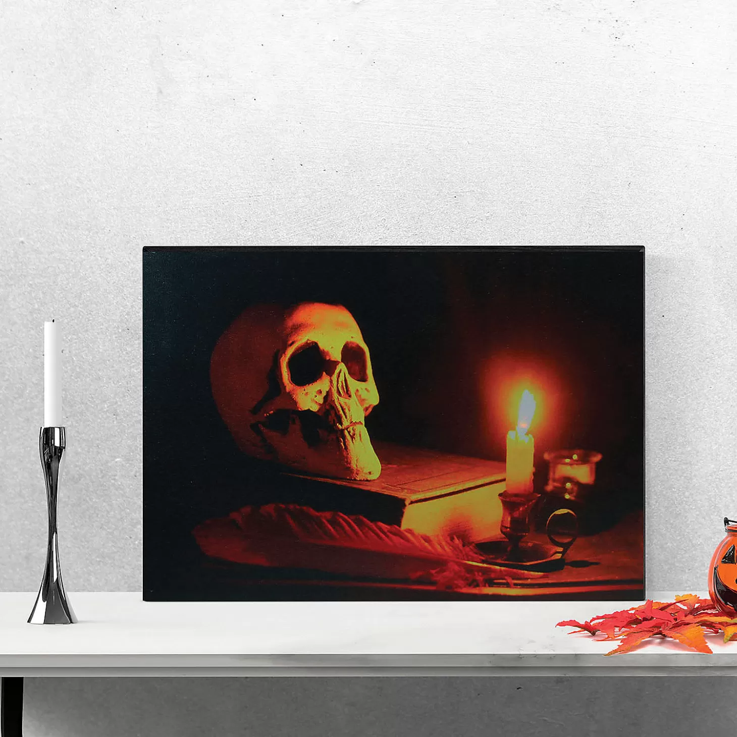 New Northlight Black And Orange Led Lighted Skull Halloween Wall Art 12" X 15.75" Skulls & Skeletons