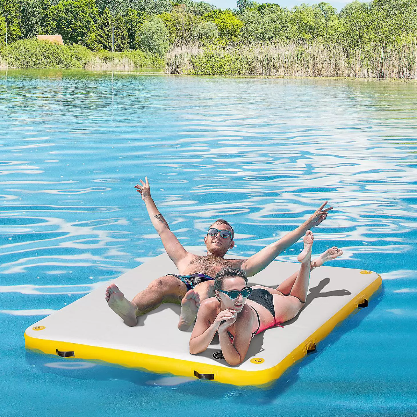 Store Outsunny Water Inflatable Floating Dock Inflatable Platform Island Large Floating Mat With Air Pump And Backpack For Pool Beach Ocean White Water Toys