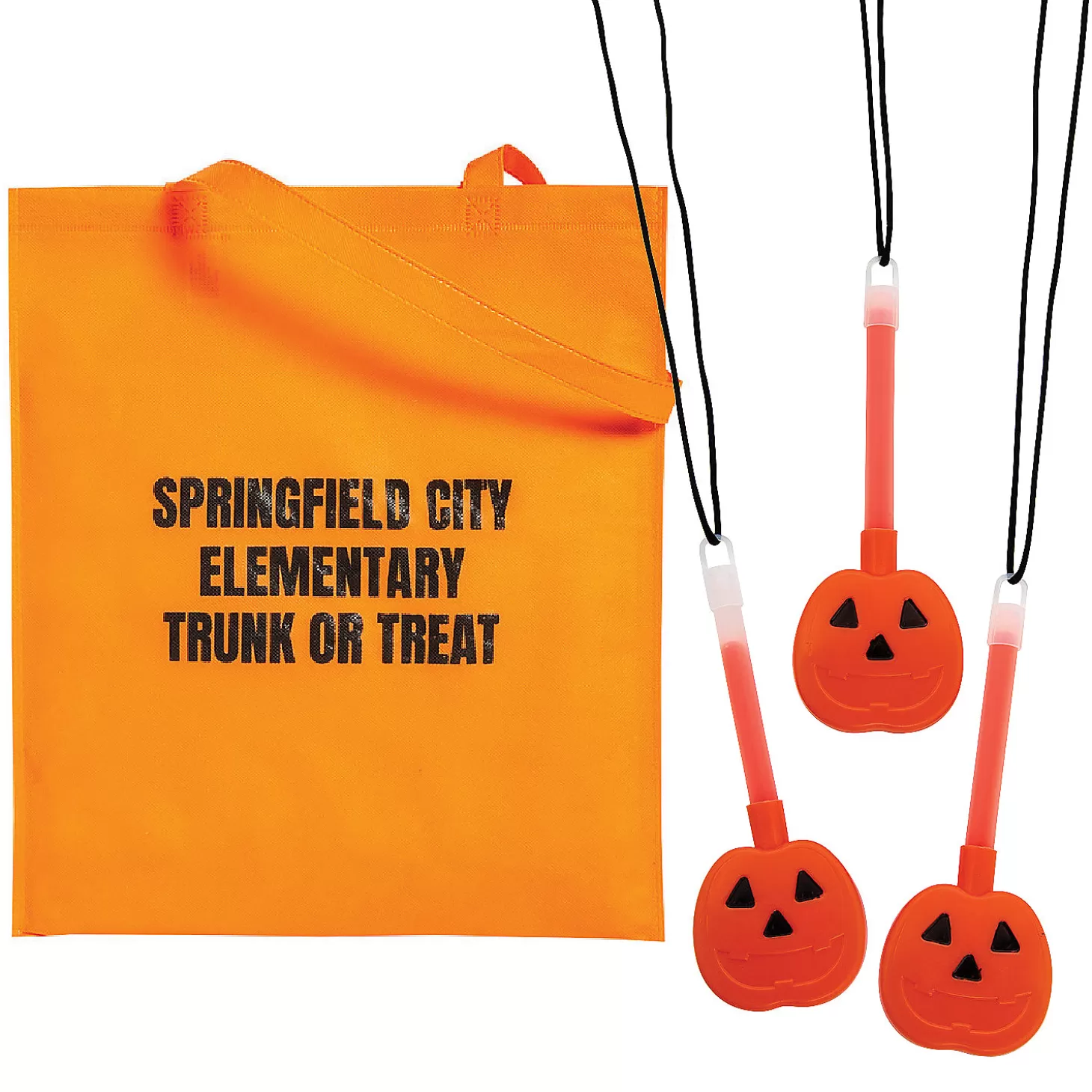 Sale Personalized Halloween Tote Bag & Pumpkin Glow Necklace Kit For 48 Personalized Halloween Supplies