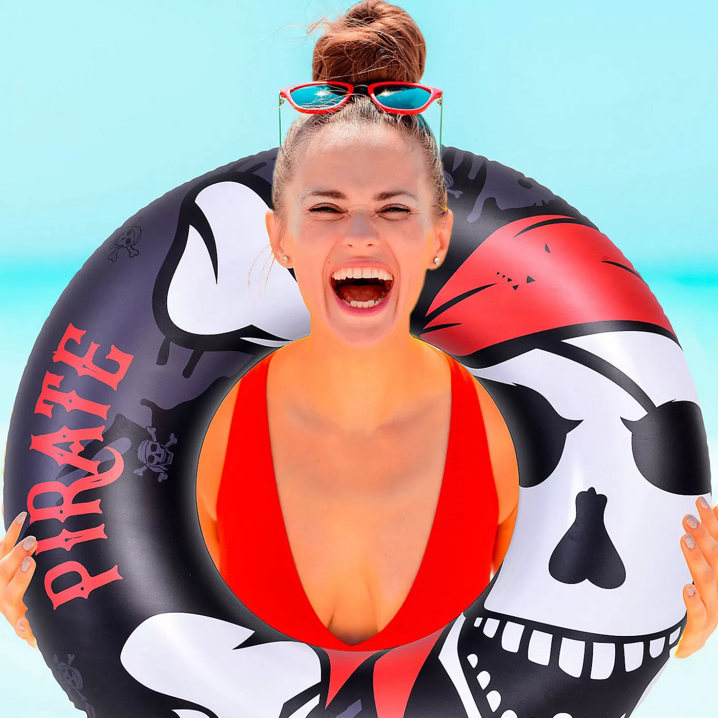 Outlet Pool Central 45" Black Inflatable Pirate Inner Tube Pool Float Water Toys