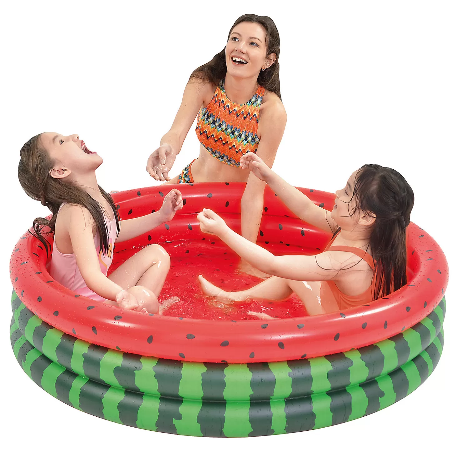 Best Sale Pool Central 47" Inflatable Round 3 Ring Watermelon Kiddie Swimming Pool Water Toys