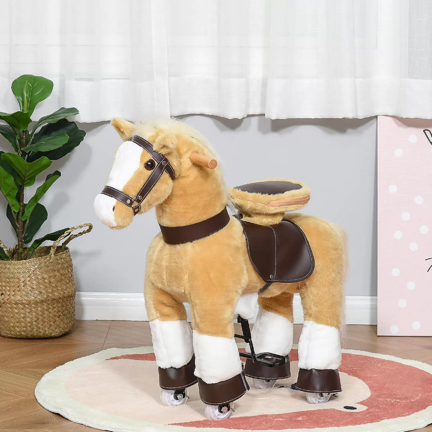 Hot Qaba Ride On Walking Rolling Kids Horse With Easy Rolling Wheels Soft Huggable Body And A Large Size For Kids 3 8 Years Riding Toys