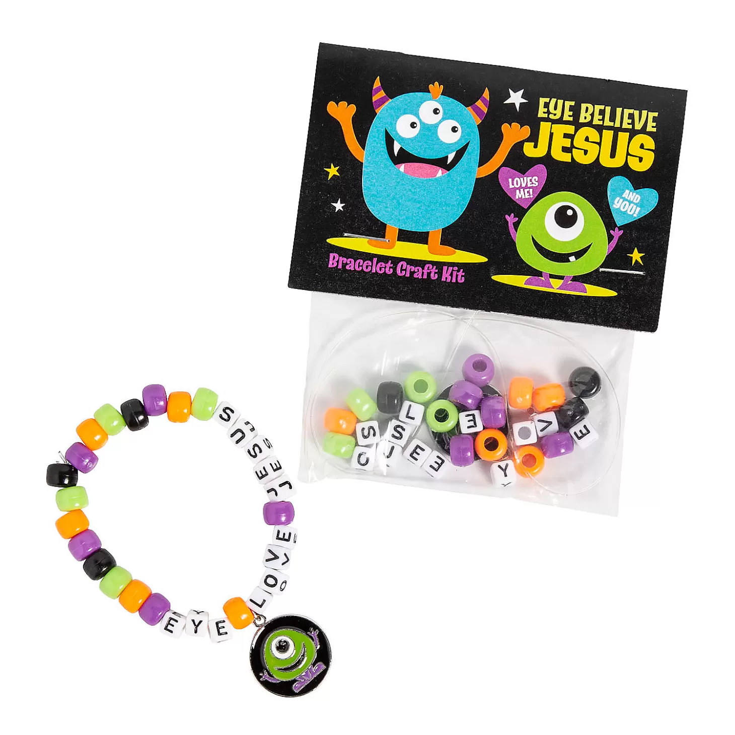 New Religious Halloween Monster Pony Bead Bracelet Craft Kit - Makes 12 Religious Halloween