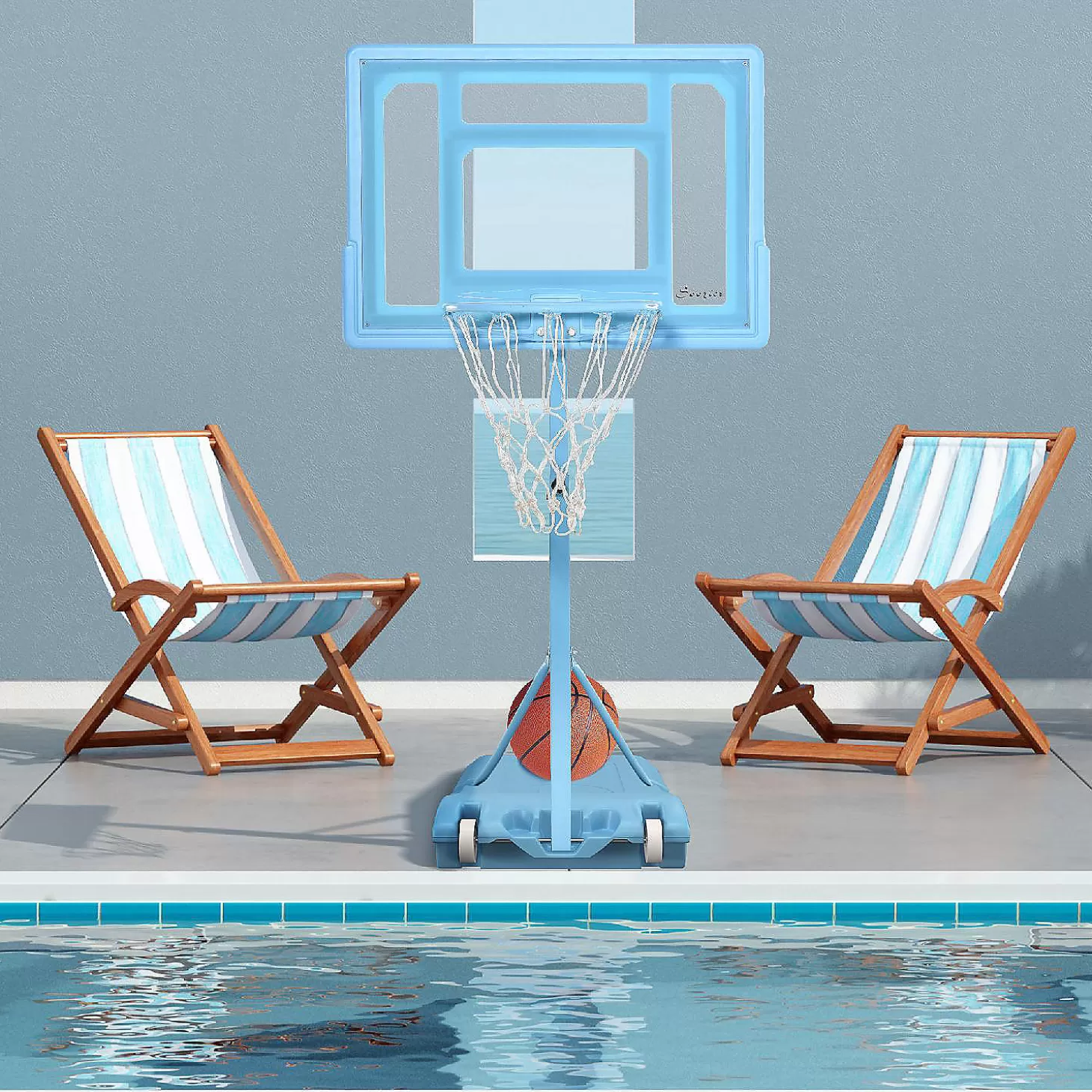 New Soozier Pool Side Portable Basketball Hoop System Stand Goal With Height Adjustable 3Ft 4Ft 32'' Backboard Water Toys