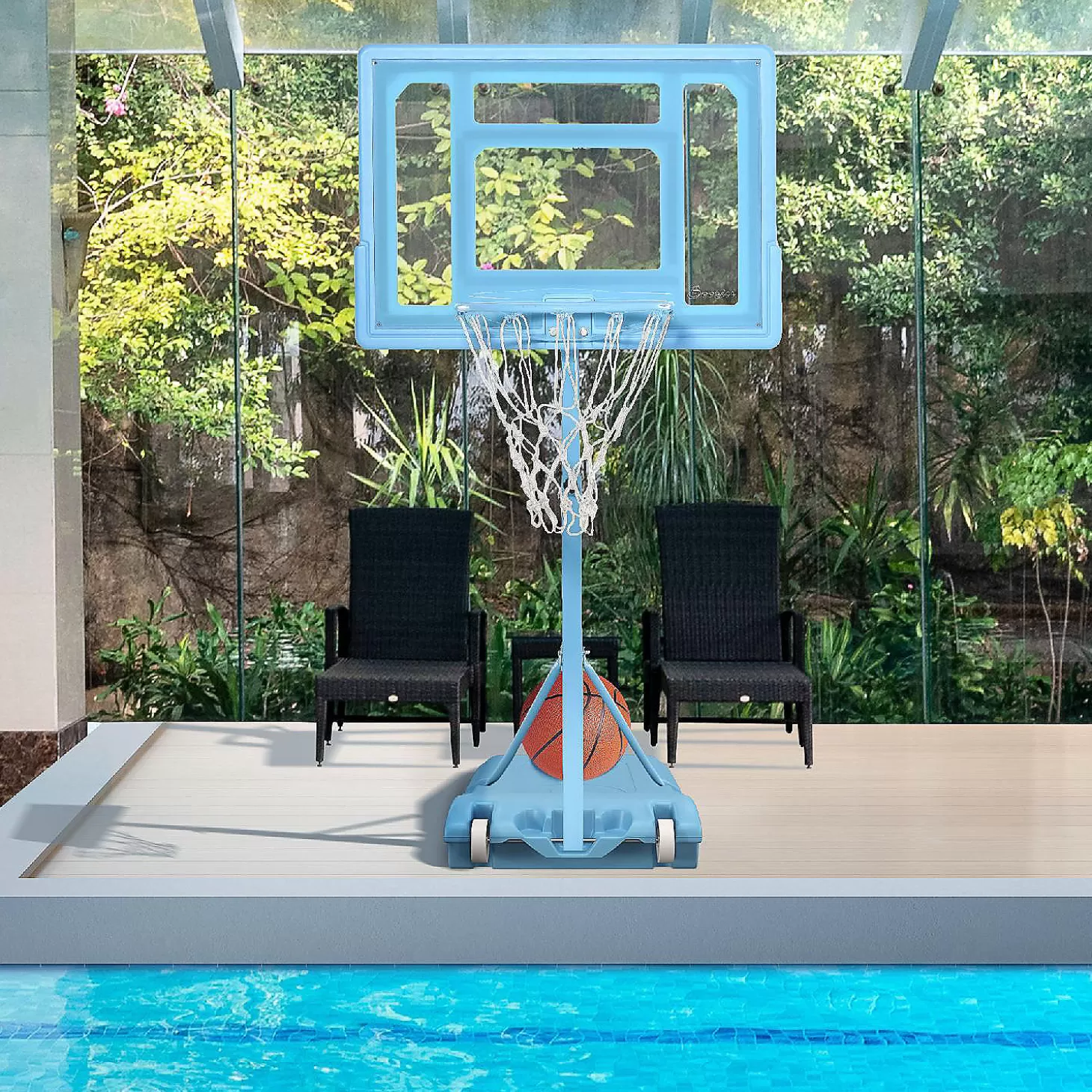 New Soozier Pool Side Portable Basketball Hoop System Stand Goal With Height Adjustable 3Ft 4Ft 32'' Backboard Water Toys