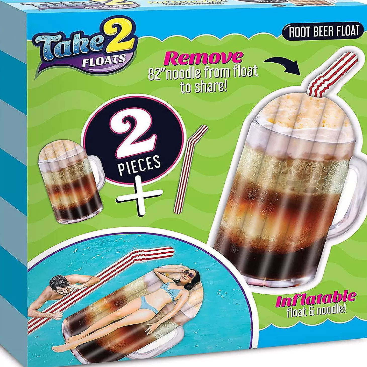 Discount Take 2 Floats Root Beer Water Float & Noodle Pool Blow Up Inflatable Raft Mighty Mojo Water Toys